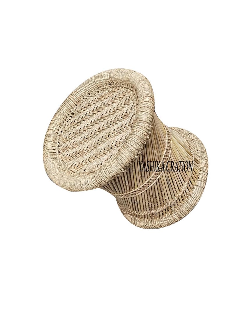 YASHIKA CREATION YASHIKA CREATION Natural Bamboo Mudda Stool with Beige Combo Pack 10 X 13 inches3 Pieces  - Image 4