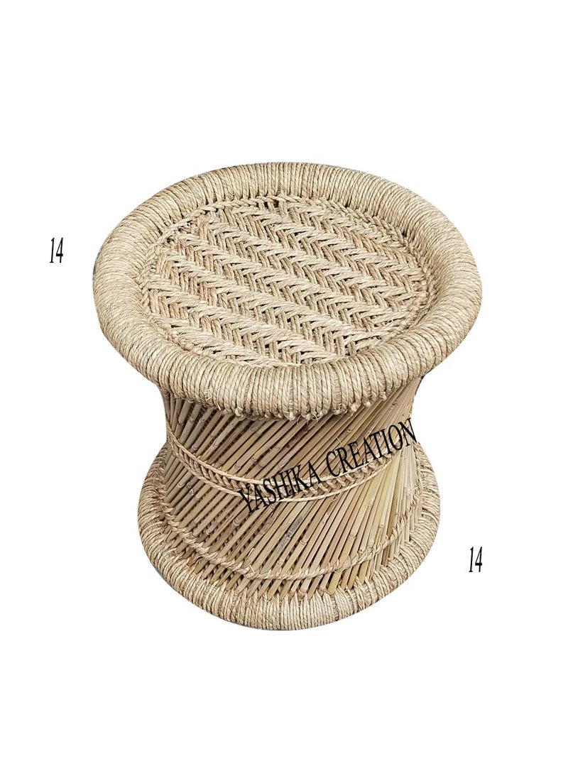 YASHIKA CREATION YASHIKA CREATION Natural Bamboo Mudda Stool with Beige Combo Pack 10 X 13 inches3 Pieces  - Image 2