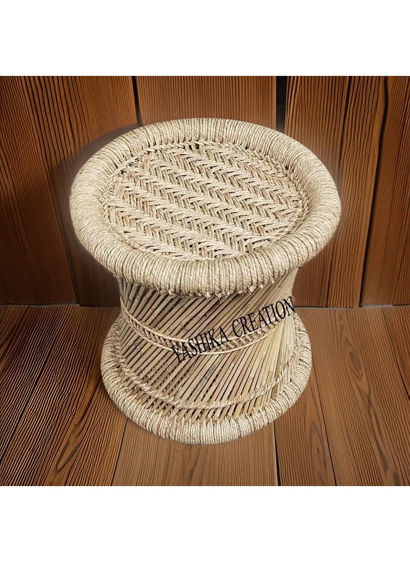 YASHIKA CREATION YASHIKA CREATION Natural Bamboo Mudda Stool with Beige Combo Pack 10 X 13 inches3 Pieces  - Image 3