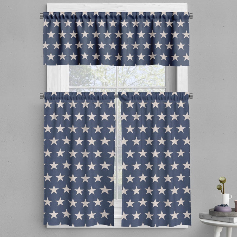 أمبيسون Ambesonne Star Valance & Tier Curtain 3 PCS مجموعة نجم وطني من The American Flag Independence مفهوم Freedom Freedom USA Windows for Room Kitch Decor - Image 1