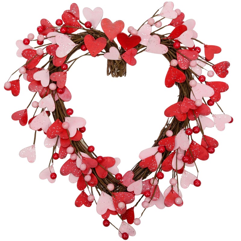 Skrantun 15 Inch Valentine's Day Wreath for Front Door Red Pink Heart Wreaths with Berries Valentine's Day Decorations Valentine's Day Gift for Anniversary Wedding Party Wall Home Indoor Decor - Image 1