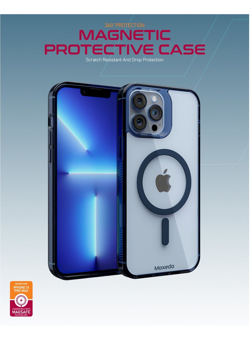 Moxedo - Moxedo Magnetic Protective Case 360 Protection Clear Case Hard PC with Built-in Strong Magnets Compatible with Magnetic Safe Designed for iPhone 13 Pro Max 6.7 inch (Blue) - Image 1