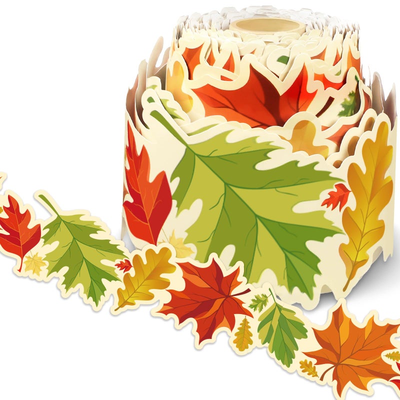 Panelee Thanksgiving Fall Maple Leaves Border 68.9 Feet Bulletin Board Border Butterflies Flowers Bee Space Inspirational Cute Decor for Classroom Bulletin Boards Chalkboard Wall Decor - Image 1