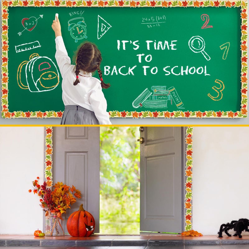 Panelee Thanksgiving Fall Maple Leaves Border 68.9 Feet Bulletin Board Border Butterflies Flowers Bee Space Inspirational Cute Decor for Classroom Bulletin Boards Chalkboard Wall Decor - Image 5