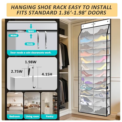 Kotkn 24-Pair Over Door Shoe Organizer for Family & Kids, Double Sided | Hanging Storage for Sneakers, Boots, Toys & Room Organization-Pearl White - Image 4