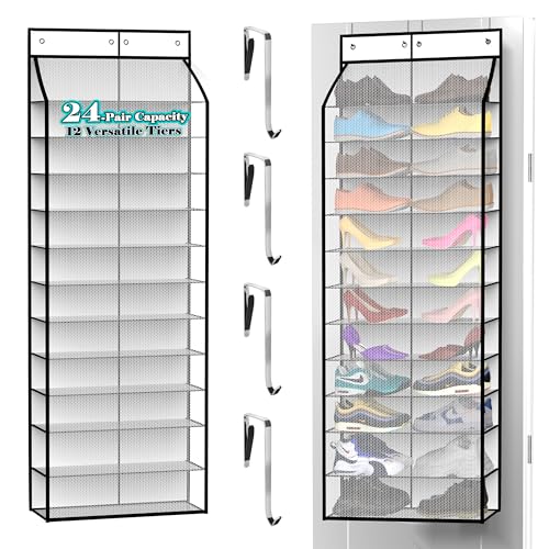 Kotkn 24-Pair Over Door Shoe Organizer for Family & Kids, Double Sided | Hanging Storage for Sneakers, Boots, Toys & Room Organization-Pearl White - Image 1