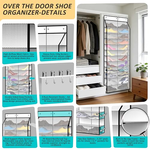Kotkn 24-Pair Over Door Shoe Organizer for Family & Kids, Double Sided | Hanging Storage for Sneakers, Boots, Toys & Room Organization-Pearl White - Image 3