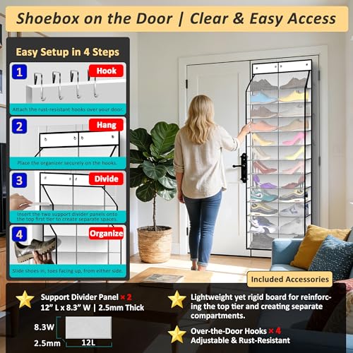 Kotkn 24-Pair Over Door Shoe Organizer for Family & Kids, Double Sided | Hanging Storage for Sneakers, Boots, Toys & Room Organization-Pearl White - Image 5