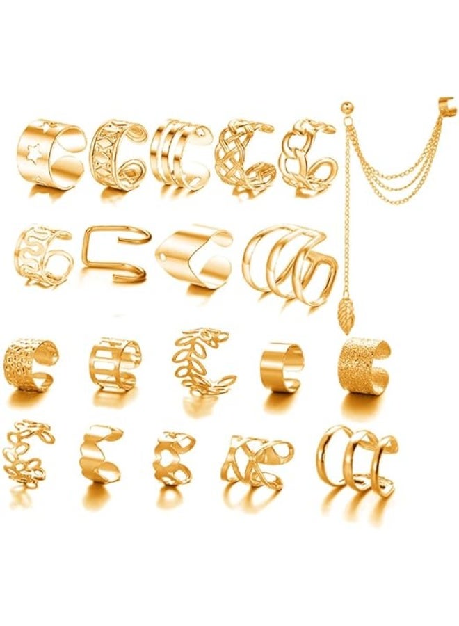 20Pcs Golden Ear Cuffs Earrings for Women Non Piercing Lightweight, Adjustable Hypoallergenic Fake Clip On Cartilage Butterfly Chain Twist Helix Leaf Wrap Earrings Set, Trendy Jewelry - Image 1