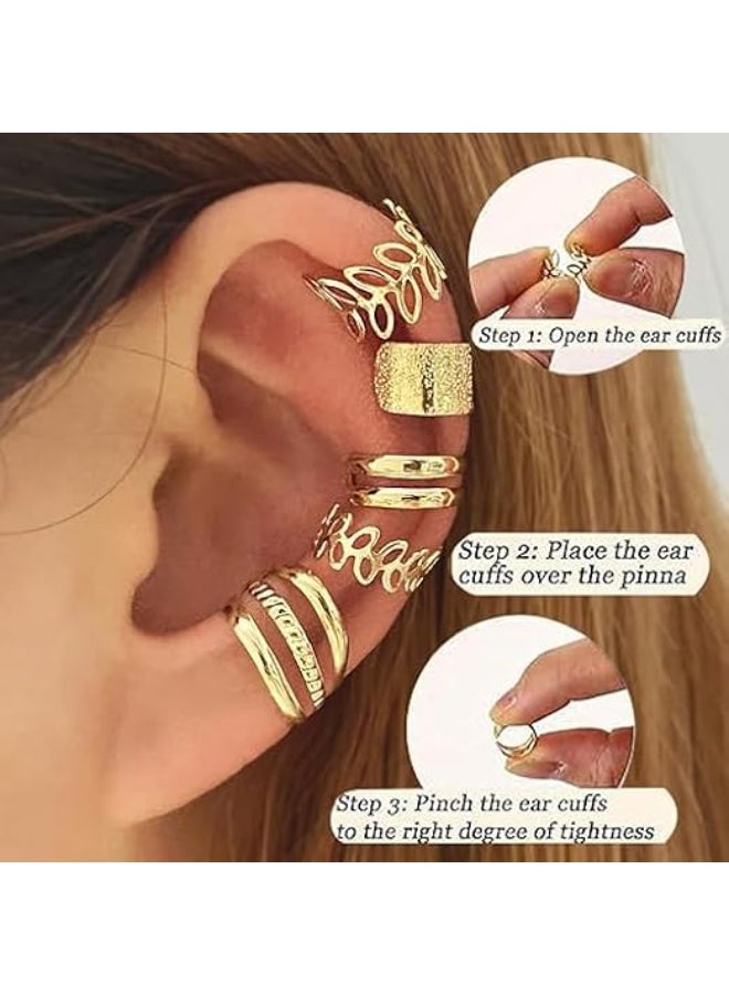 20Pcs Golden Ear Cuffs Earrings for Women Non Piercing Lightweight, Adjustable Hypoallergenic Fake Clip On Cartilage Butterfly Chain Twist Helix Leaf Wrap Earrings Set, Trendy Jewelry - Image 2