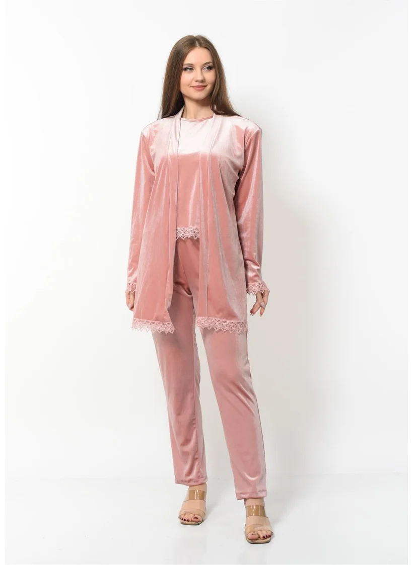 Nuseel Women's Velvet 3-Piece Nightgown Set Powder