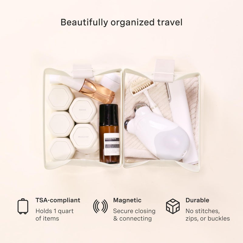 Cadence Parcel - Clear Kit with Magnetic Closure - Durable and Leak-Resistant Travel Toiletry Kit - TSA-Compliant & Modular Design - Hygiene Bag for Travel Essentials - 1 Qt - Pebble - Image 3
