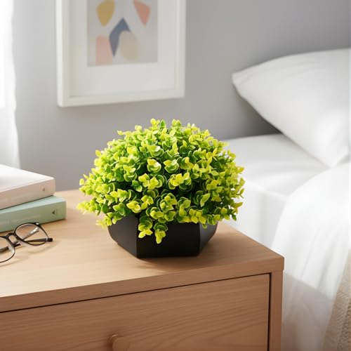 fancymart Artificial Hackleberry Yellow Plant in Wood Hexagon Pot - 15cm Height - Home & Office Decor Elegant Potted Plant for Tabletop Enhancement - Image 5