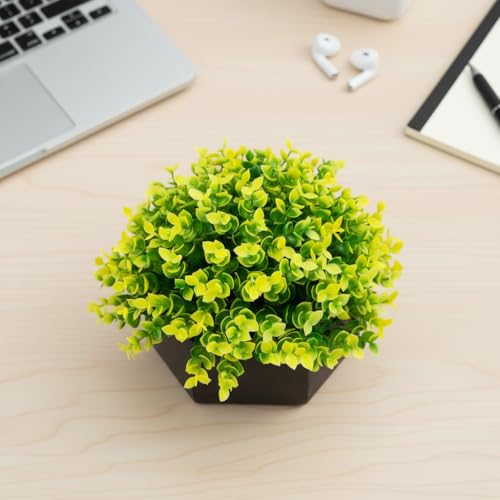 fancymart Artificial Hackleberry Yellow Plant in Wood Hexagon Pot - 15cm Height - Home & Office Decor Elegant Potted Plant for Tabletop Enhancement - Image 2