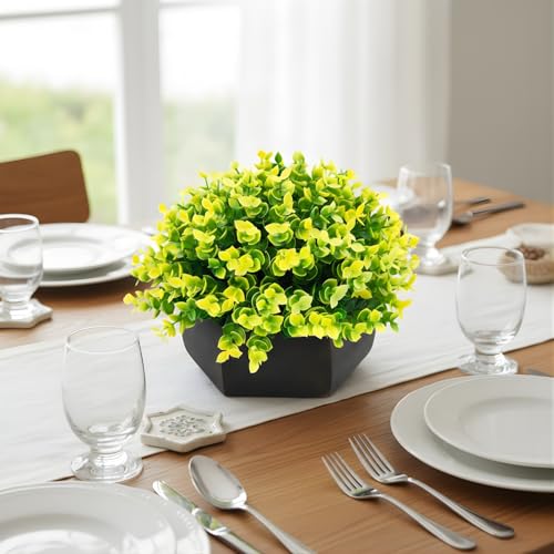fancymart Artificial Hackleberry Yellow Plant in Wood Hexagon Pot - 15cm Height - Home & Office Decor Elegant Potted Plant for Tabletop Enhancement - Image 4