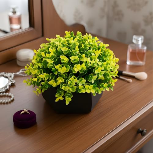 fancymart Artificial Hackleberry Yellow Plant in Wood Hexagon Pot - 15cm Height - Home & Office Decor Elegant Potted Plant for Tabletop Enhancement - Image 3