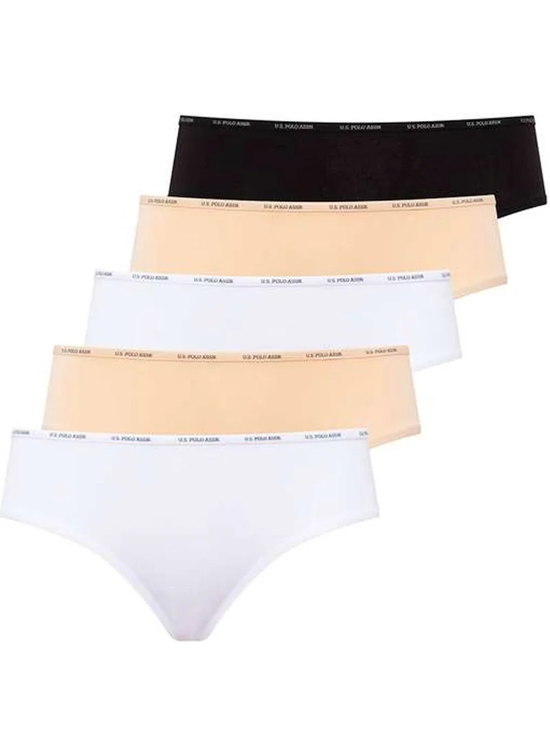 يو اس بولو اسن 67002 Women's Black-Tan-White-Tan-White 5-Pack High Waist Briefs