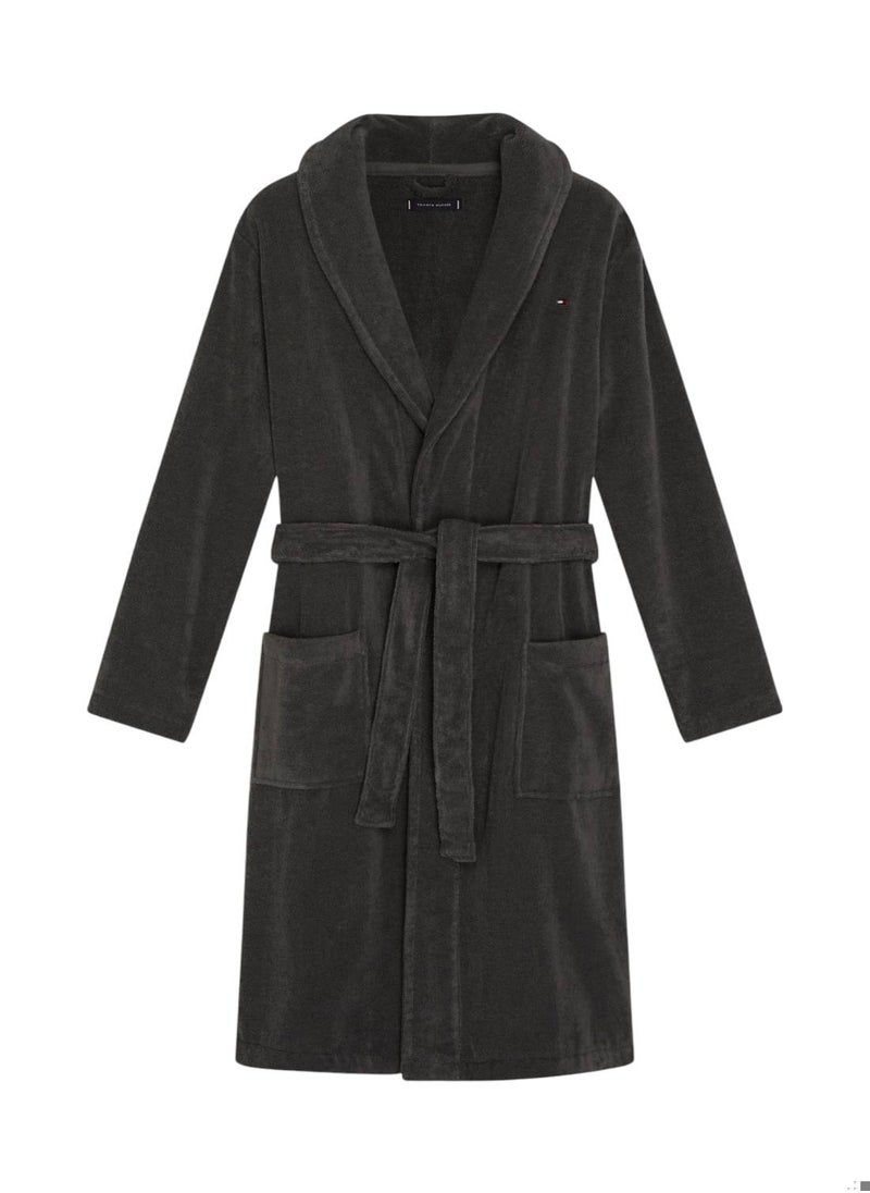 TOMMY HILFIGER - Men's Cotton Towelling Bathrobe - Cotton, Gray - Image 1