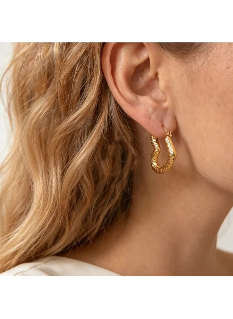 Luxuria Women's gold heart-shaped earrings with a hammered design and textured finish, similar to models made of gold-plated stainless steel jewelry for women. - Image 5
