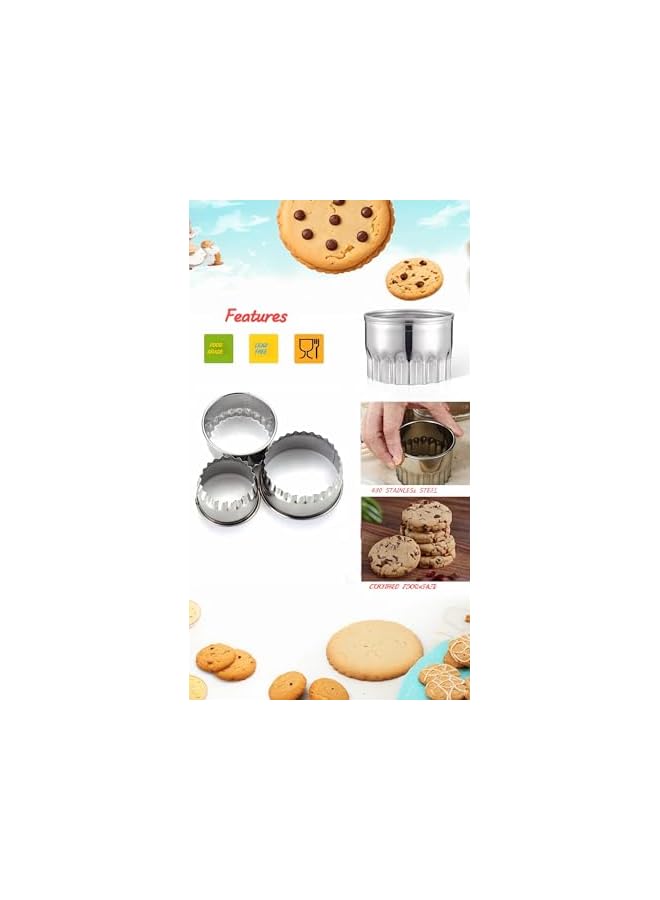 S-TOP Versatile Stainless Steel Pastry Cutters Set Perfect for, Scones, Mince Pies,and Tarts. Ideal for Baking, Cake Decorating, and Fondant Icing. Get Creative with Round and Crinkled Designs! - Image 3
