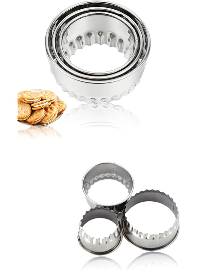 S-TOP Versatile Stainless Steel Pastry Cutters Set Perfect for, Scones, Mince Pies,and Tarts. Ideal for Baking, Cake Decorating, and Fondant Icing. Get Creative with Round and Crinkled Designs! - Image 1