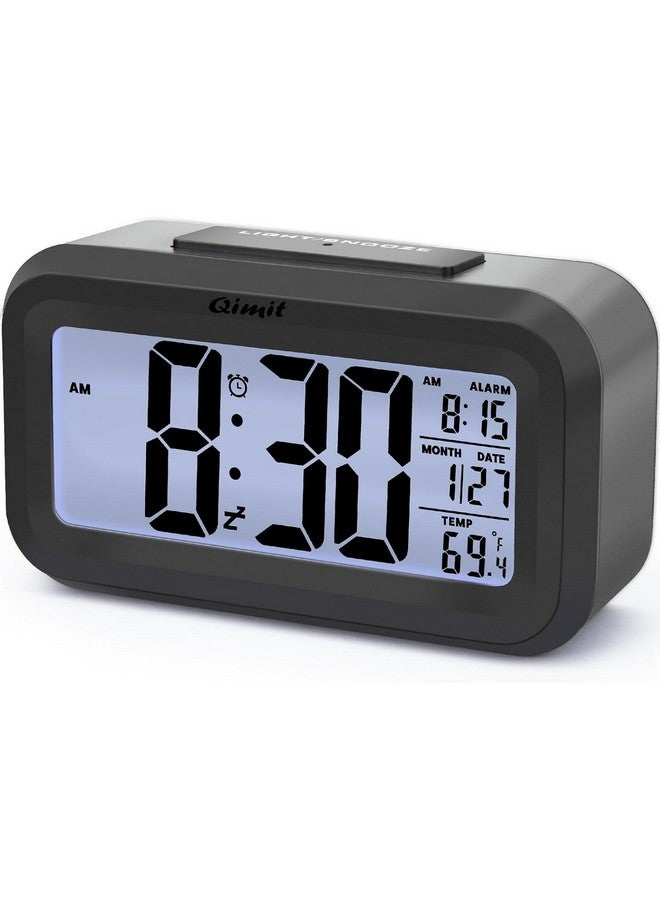 QIMIT Digital Alarm Clock Table Clock for Students, Home, Office, Corporate with Automatic Sensor, Date & Temperature-Black,Plastic, 14W x 8H Centimeters (Black) - Image 1