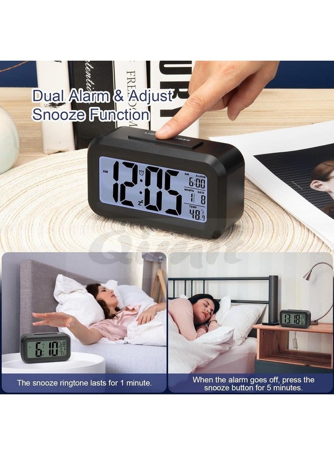 QIMIT Digital Alarm Clock Table Clock for Students, Home, Office, Corporate with Automatic Sensor, Date & Temperature-Black,Plastic, 14W x 8H Centimeters (Black) - Image 3