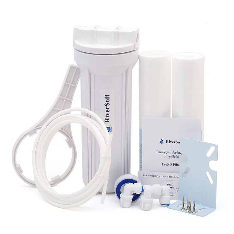 RiverSoft PreRO-10 RO prefilter housing Assembly for high Pressure with Spare Spun Cartridge| Compatible with All RO Water Purifier (White, PP) - Image 1