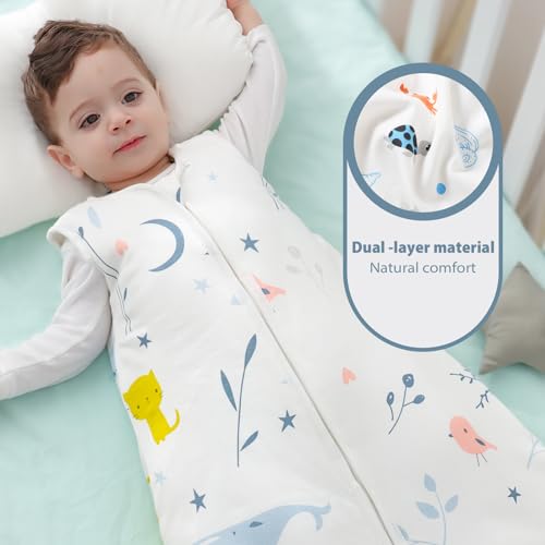 Mosebears Sleep Sack Baby Winter Wearable Blanket with 2-Way Zipper,2.5 TOG Cotton Sleep Sack Unisex (White Animal, 6-12 Months) - Image 4