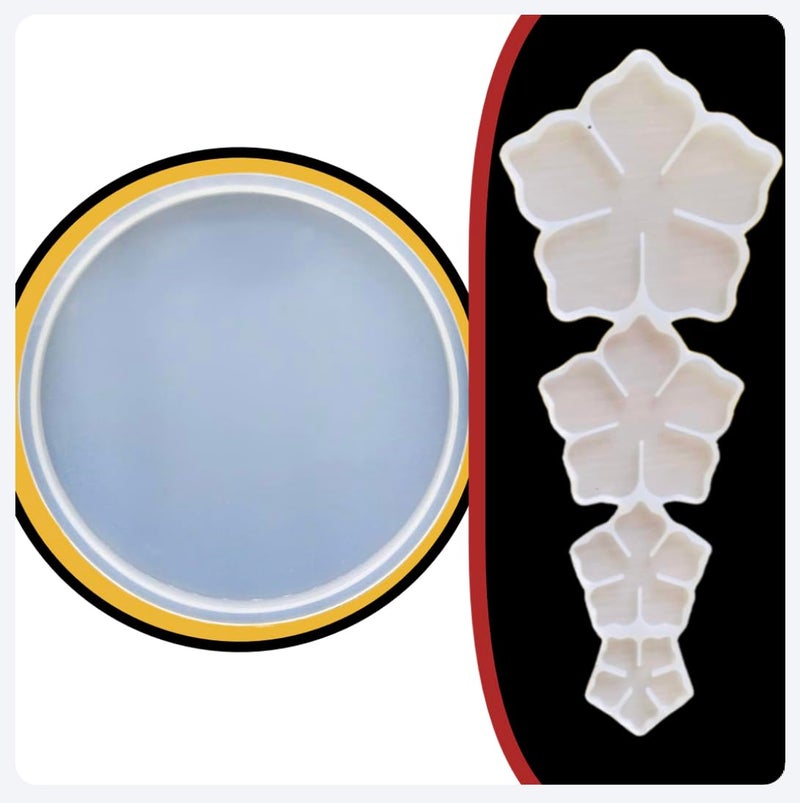 IRIKA Combo Offer 1Pack 3D Flower Mold 10x4 inch 1Pack 8inch Round Pooja Thali Mold Silicone Resin Art Molds Made in India - Image 1