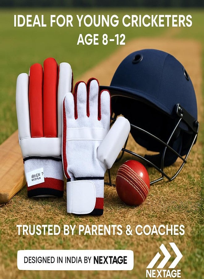 Nextage Cricket Batting Gloves for Boys - Youth Junior Kids 8 to 12 Years Old Age, Cotton Padded Breathable, Impact Resistant Safety for Young Cricketers, Comfortable Protective Gloves for Teenagers - Image 2
