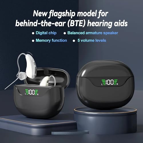 Aika Digital BTE Hearing Aid – Rechargeable, Noise Reduction, Super Clear Sound, 3 Modes, Digital Display Case, Compact & Lightweight (White-Black) - Image 2