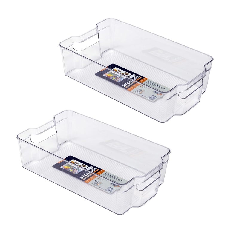 StacPro Plastic Pantry Organizer Bins | Fridge Storage Boxes | Refrigerator Containers | Organiser for Pantry, Cabinet, Freezer | Containers for Food, Drinks & Snacks (Medium, 32x21x9, Pack of 2) - Image 1