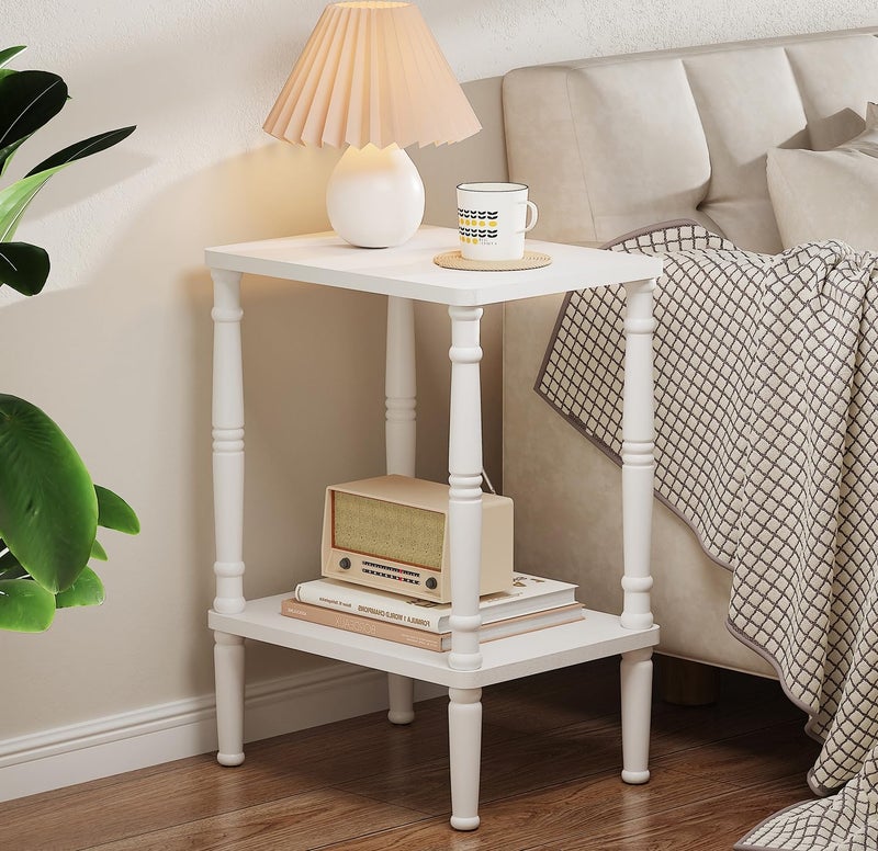 LUCKNOCK Small Side Table for Small Spaces, Vintage End Table, Narrow Couch Side Table with Storage, Skinny Nightstand Bedside Table for Bedroom, Living Room, Farmhouse, No-Tool Assembly. (White) - Image 1