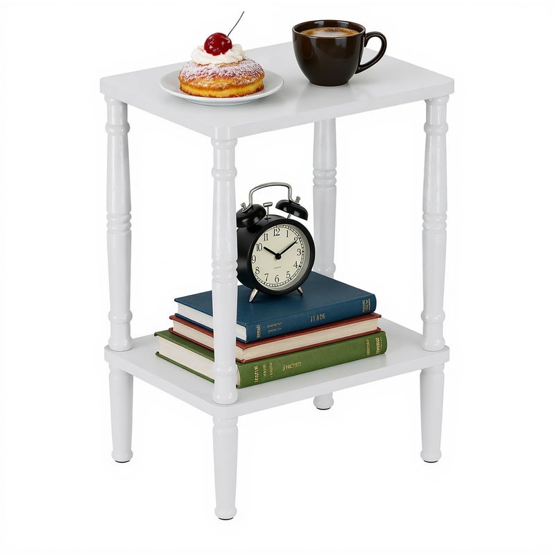 LUCKNOCK Small Side Table for Small Spaces, Vintage End Table, Narrow Couch Side Table with Storage, Skinny Nightstand Bedside Table for Bedroom, Living Room, Farmhouse, No-Tool Assembly. (White) - Image 2