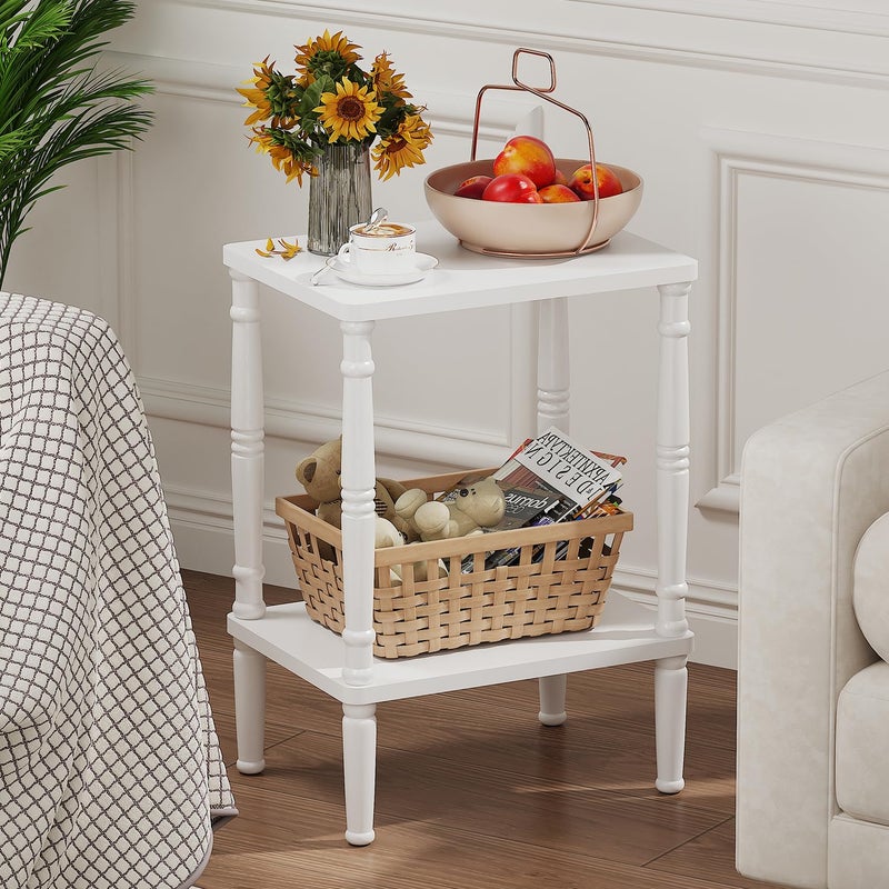 LUCKNOCK Small Side Table for Small Spaces, Vintage End Table, Narrow Couch Side Table with Storage, Skinny Nightstand Bedside Table for Bedroom, Living Room, Farmhouse, No-Tool Assembly. (White) - Image 5