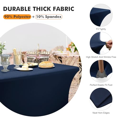 SEPARO 2 Pack 6 Ft Navy Blue Table Cover Fitted Rectangular Tablecloth Stretchable Fabric Table Cloth 6 ft Wrinkle-Free for Party Tradeshows Banquet Weddings Cocktail - Image 3