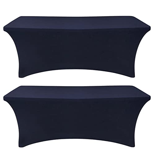 SEPARO 2 Pack 6 Ft Navy Blue Table Cover Fitted Rectangular Tablecloth Stretchable Fabric Table Cloth 6 ft Wrinkle-Free for Party Tradeshows Banquet Weddings Cocktail - Image 1