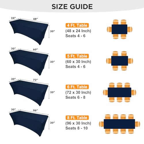 SEPARO 2 Pack 6 Ft Navy Blue Table Cover Fitted Rectangular Tablecloth Stretchable Fabric Table Cloth 6 ft Wrinkle-Free for Party Tradeshows Banquet Weddings Cocktail - Image 5