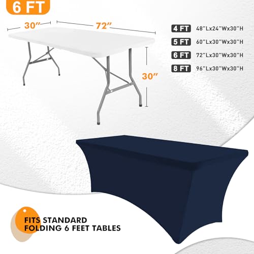 SEPARO 2 Pack 6 Ft Navy Blue Table Cover Fitted Rectangular Tablecloth Stretchable Fabric Table Cloth 6 ft Wrinkle-Free for Party Tradeshows Banquet Weddings Cocktail - Image 2