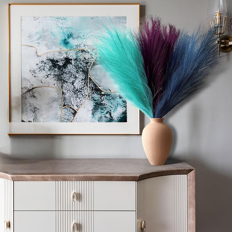 EVODIS Pampas Grass Decor, Fluffy Faux Pampas Grass 6 Stem 18"/45cm Pompous Grass Small Flower Arrangement and Vase Filler for Boho Home Wedding Decoration - Image 4