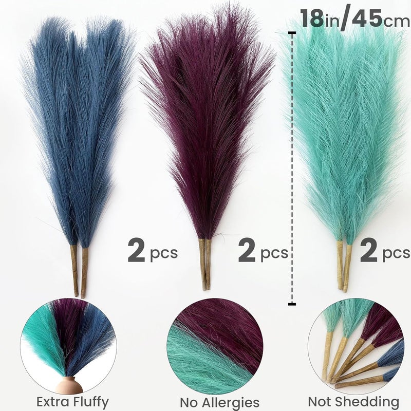 EVODIS Pampas Grass Decor, Fluffy Faux Pampas Grass 6 Stem 18"/45cm Pompous Grass Small Flower Arrangement and Vase Filler for Boho Home Wedding Decoration - Image 3