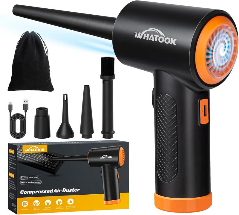 WHATOOK Compressed Air Blower, Powerful Electric Dusters, Compressed Air Duster, 6000mAh Battery Electric Air Duster for PC Duster for Cleaning PC, Home for Pets Low wear optimized design - Image 1