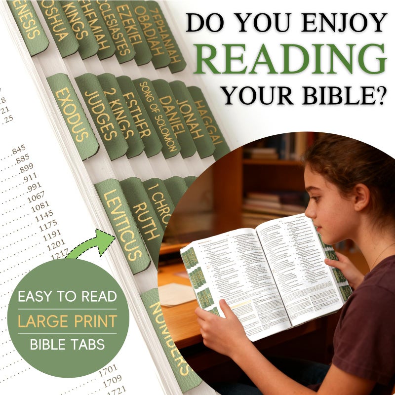 XKDOUS Leather Sage Green Bible Tabs, Laminated Large Print Gold Foil Bible Tabs for Women Men, 75 Bible Chapter Tabs, Bible Index Tabs, Bible Book Tabs (Sage Green) - Image 4