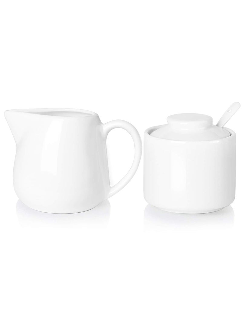 ONTUBE ONTUBE Porcelain Sugar and Creamer Set of 3Cream Pitcher Spoon Sugar Bowl with LidCream White 