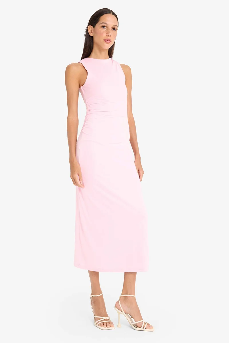ديفاكتو Bodycon Boat Neck Short Sleeve Maxi Dress