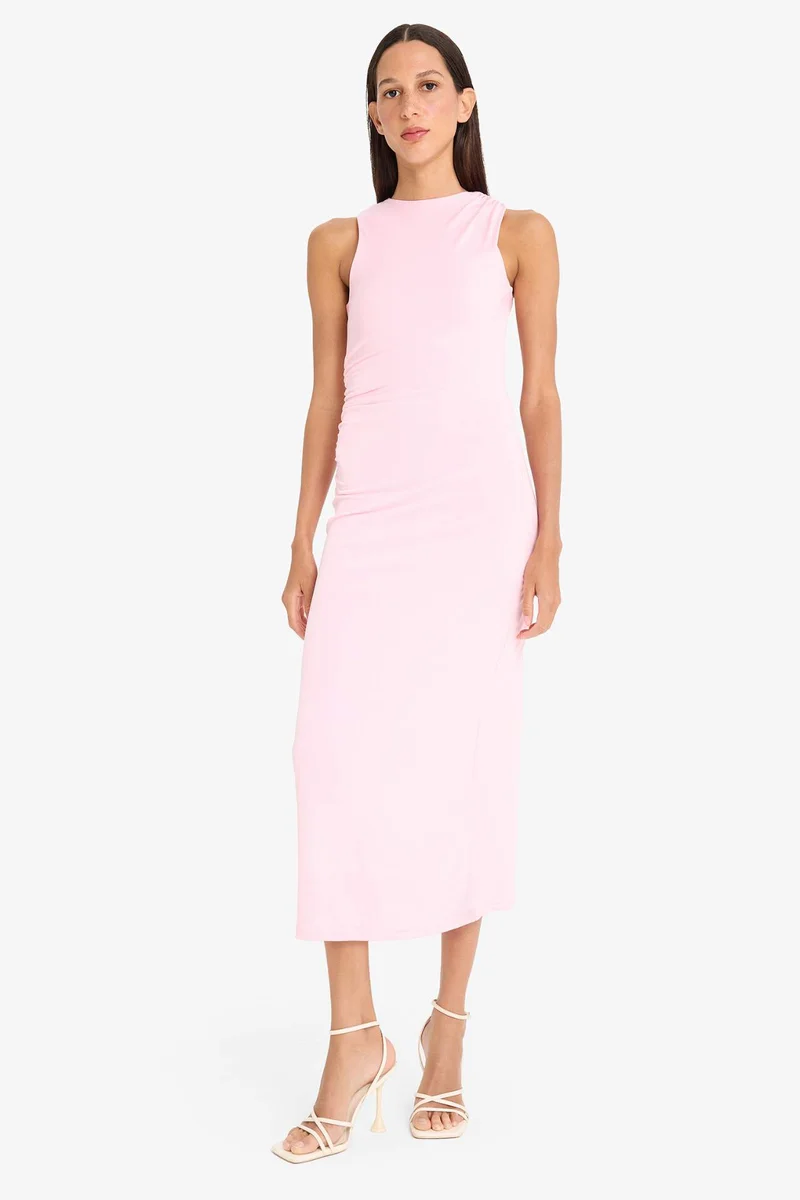 ديفاكتو Bodycon Boat Neck Short Sleeve Maxi Dress