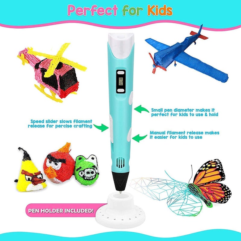 Generic 3D Pen, 3D Printing Doodler Pen with LCD Screen and 150 Feet, one Color 1.75mm PLA Filament Refill, Christmas Gift 3D Drawing Printer Pen for Kids Adult Artist (Blue) - Image 3