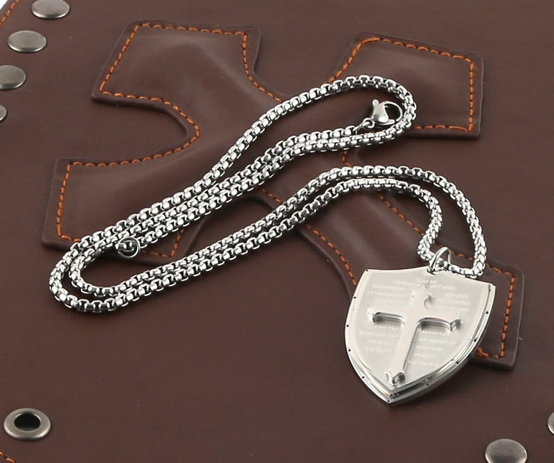 HZMAN Shield Armor of God Ephesians 6:16-17 Faith (Cross) Stainless Steel Pendant Necklace (Silver) - Image 4