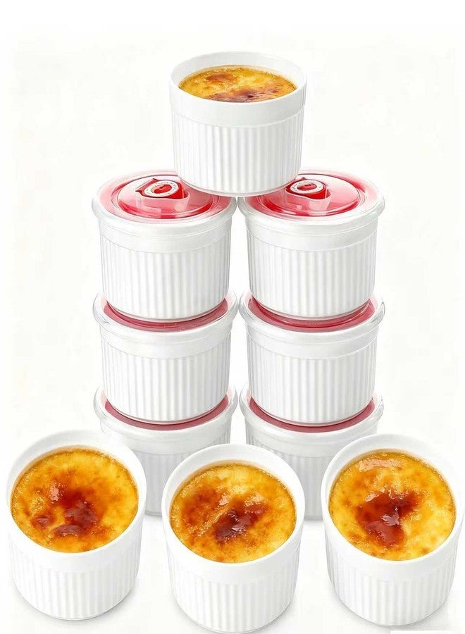 Mfacoy Ramekins with Lids Set of 6, 8 oz Porcelain Creme Brulee Souffle Ramekins with Covers, White Pudding Custard Cups Ramiken for Baking, Small Bowls for Sauces Dessert, Dishwasher and Oven Safe - Image 1